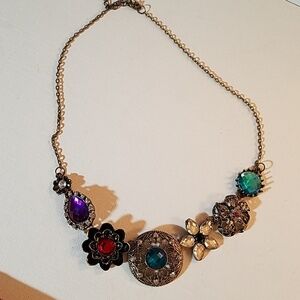 Big Stone Necklace 18" Antique Gold Chain